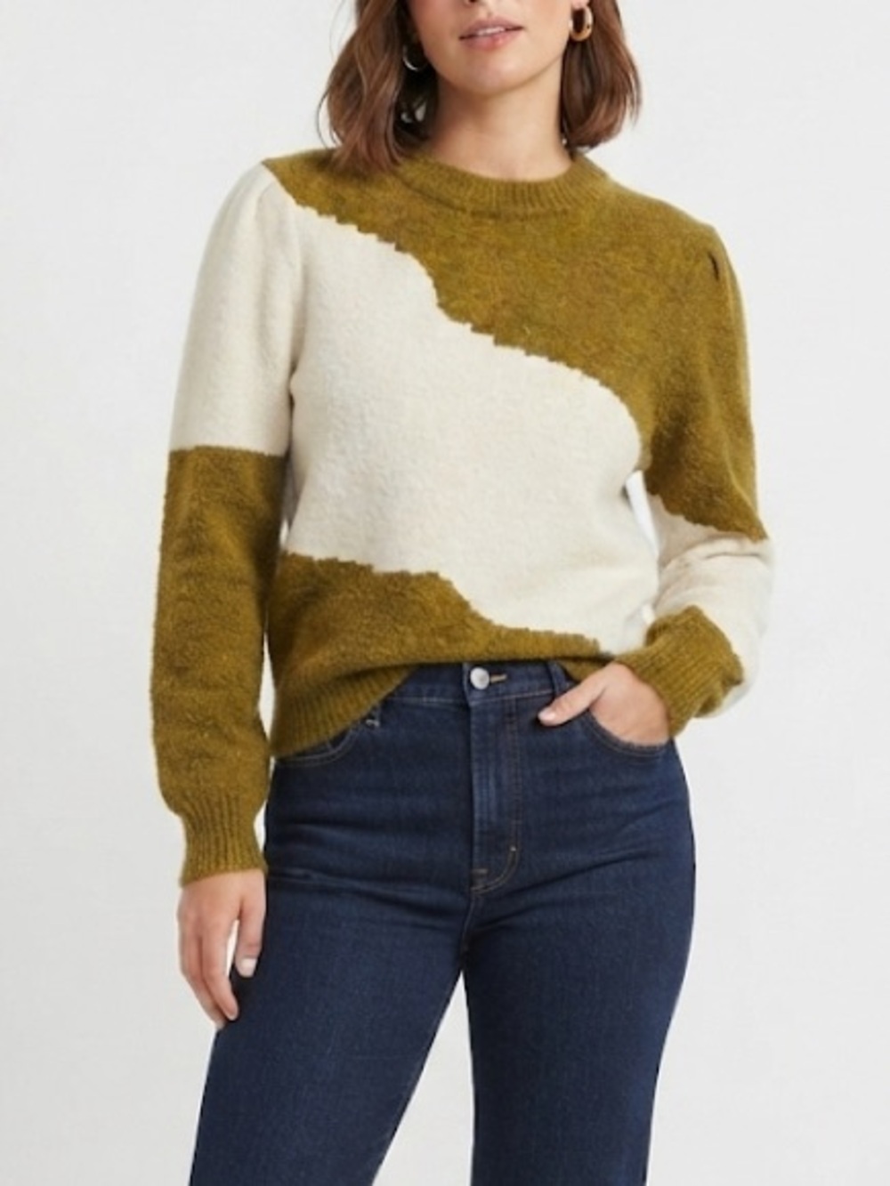 FRNCH Colour Block Wool Blend Sweater Oversized Size Medium Balloon Sleeve